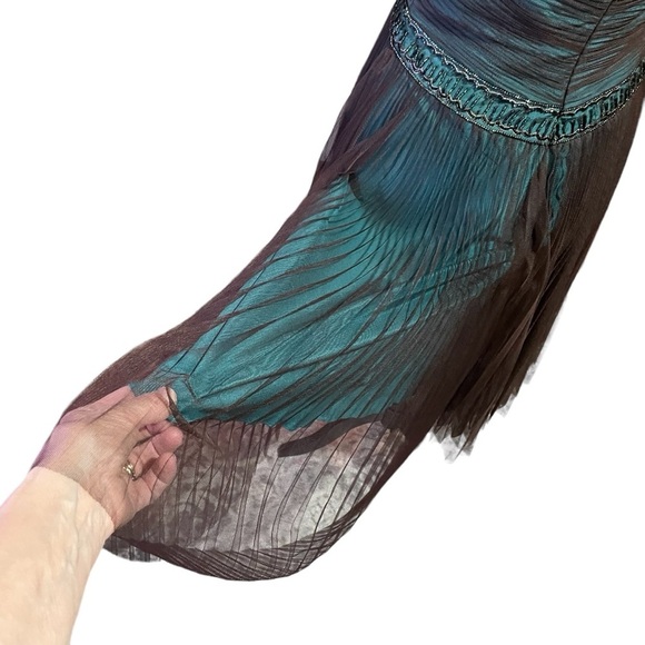 Badgley Mischka Halter Beaded Embroidery Pleated Tulle Silk Formal Dress-Size 10 - Picture 13 of 16